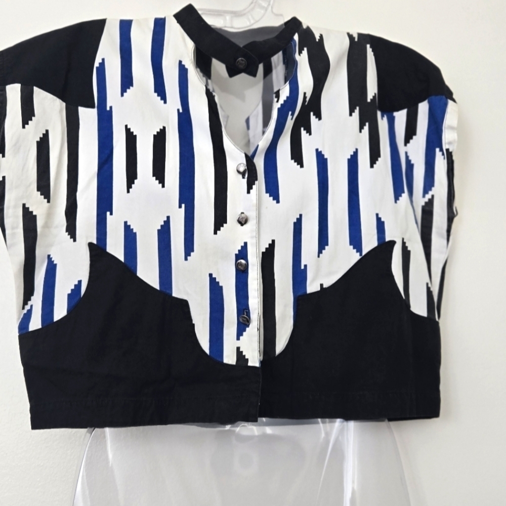 Wrangler Vintage Western Sleeveless Crop Top Black Blue White Navajo Print XL